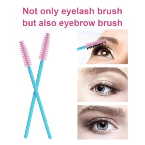 Cuttte 100pcs Disposable Mascara Brushes Wands with Container, Eyelash Brush Spoolie Brushes for Eyelash Extensions and Mascara Use Pink