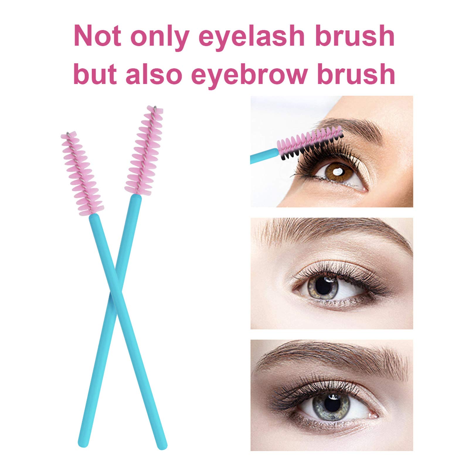 Cuttte 100pcs Disposable Mascara Brushes Wands with Container, Eyelash Brush Spoolie Brushes for Eyelash Extensions and Mascara Use Pink