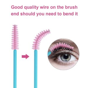 Cuttte 100pcs Disposable Mascara Brushes Wands with Container, Eyelash Brush Spoolie Brushes for Eyelash Extensions and Mascara Use Pink