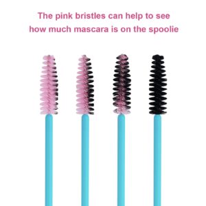 Cuttte 100pcs Disposable Mascara Brushes Wands with Container, Eyelash Brush Spoolie Brushes for Eyelash Extensions and Mascara Use Pink