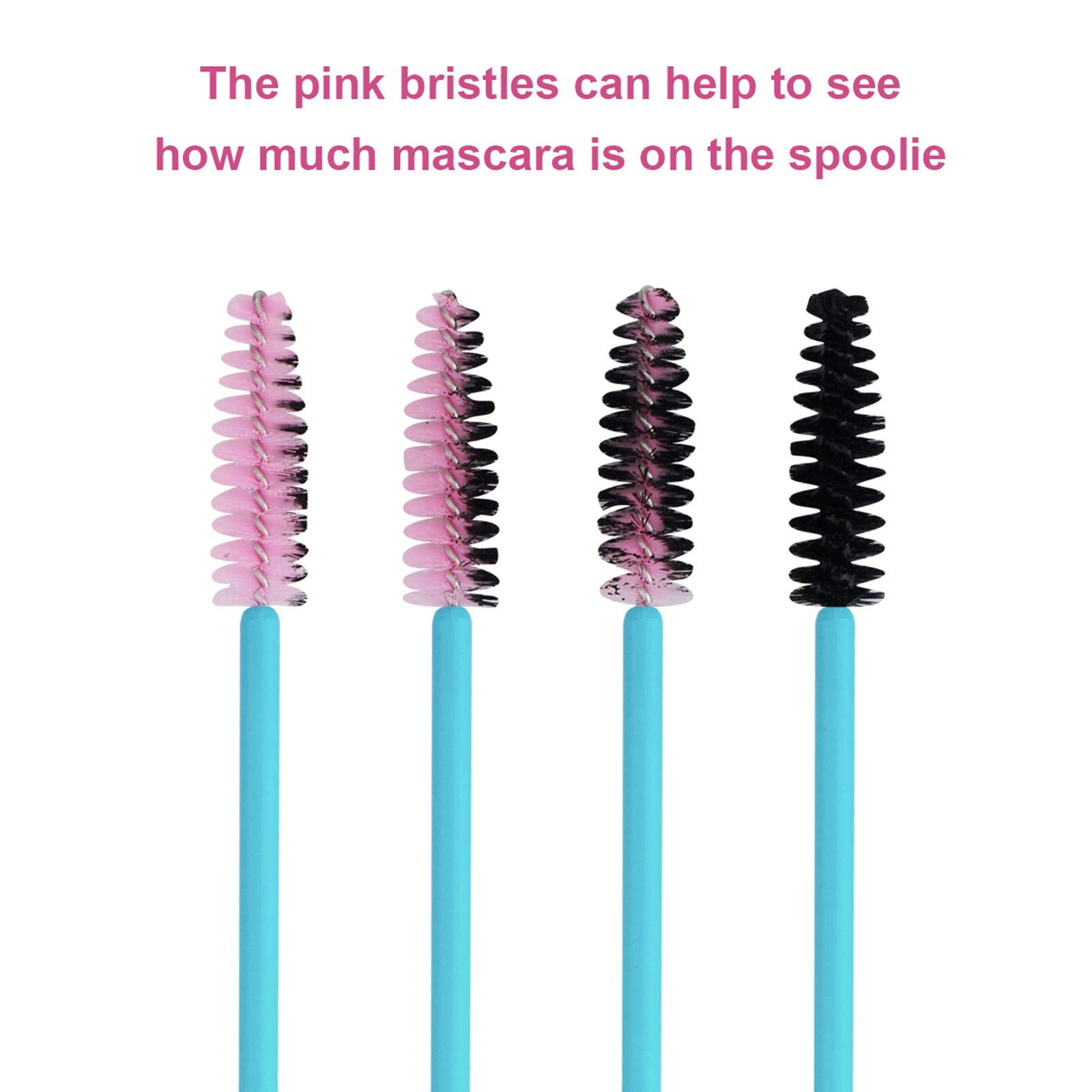 Cuttte 100pcs Disposable Mascara Brushes Wands with Container, Eyelash Brush Spoolie Brushes for Eyelash Extensions and Mascara Use Pink