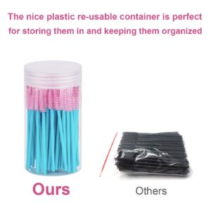 Cuttte 100pcs Disposable Mascara Brushes Wands with Container, Eyelash Brush Spoolie Brushes for Eyelash Extensions and Mascara Use Pink