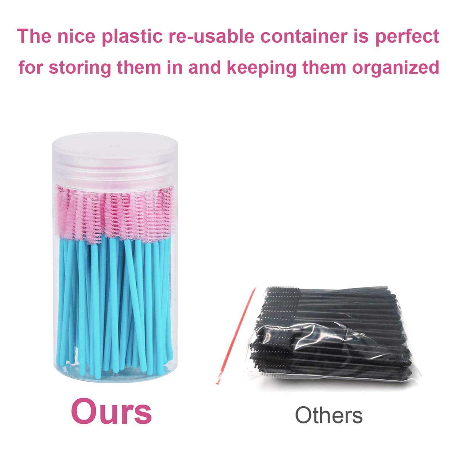 Cuttte 100pcs Disposable Mascara Brushes Wands with Container, Eyelash Brush Spoolie Brushes for Eyelash Extensions and Mascara Use Pink