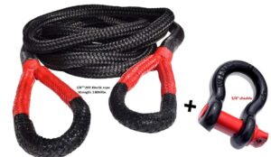 qiqu 3/4"×20ft kinetic recovery rope & 5/8" d shackle, heavy duty vehicle tow ropes,energy rope,double braided nylon kinetic rope (3/4"×20ft, black 2)