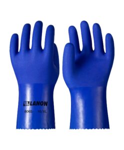 lanon 6 pairs pvc chemical resistant gloves, heavy-duty rubber gloves, acid, alkali and oil protection, non-slip, blue, large