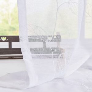 Topick White Sheer Leaf Curtain Kitchen Valance for Windows Leaf Embroidered Voile Small Curtain Valance Semi Sheer Farmhouse Curtain 16 Inch Rod Pocket 1 Panel White