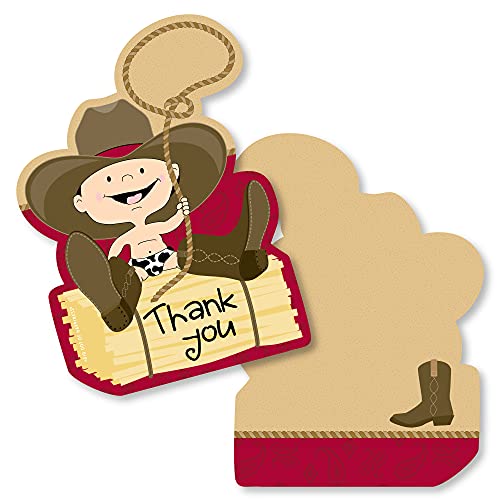 Big Dot of Happiness Little Cowboy - Shaped - Western Baby Shower or Birthday Party Thank You Note Cards with Envelopes - Set of 12