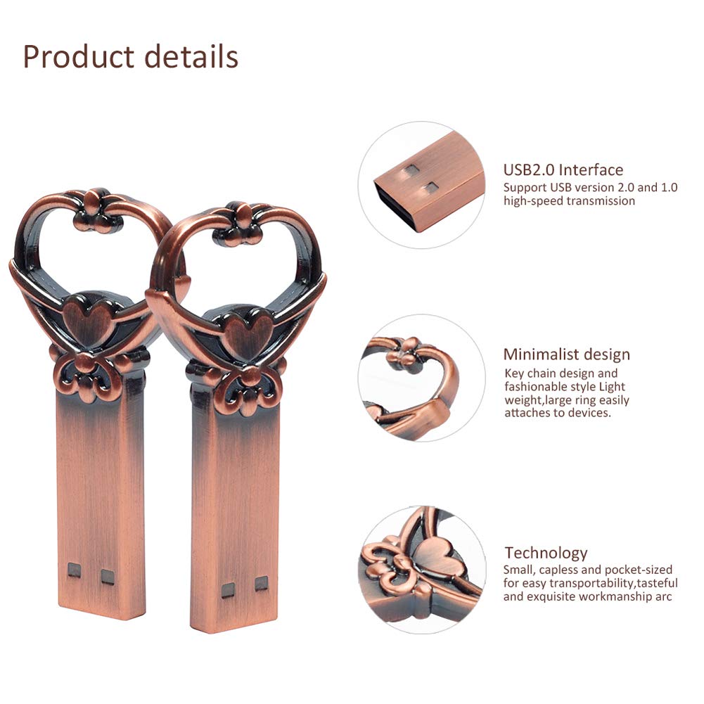 Love Knot Flash Drive 32GB Heart Shaped USB Thumb Drive Metal Zip Drive Retro Birthday Wedding Gift Data Storage Photo Stick for Family,Kids,Friends,Students Thumb Drive, Jump Drive