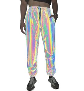 lzlrun 3m rainbow reflective shorts pants men fluorescent trousers casual night jogger (m, pants)