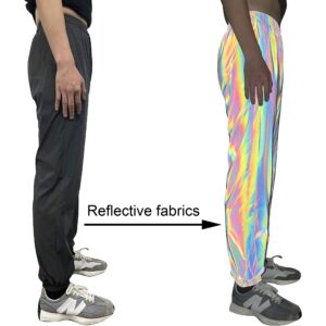 LZLRUN 3M Rainbow Reflective Shorts Pants Men Fluorescent Trousers Casual Night Jogger (M, Pants)