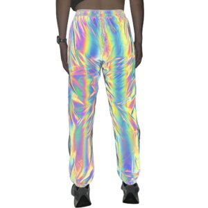 LZLRUN 3M Rainbow Reflective Shorts Pants Men Fluorescent Trousers Casual Night Jogger (M, Pants)