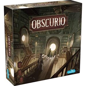obscurio board game - navigate the sorcerer's library in this intriguing game! cooperative game for kids and adults, ages 10+, 2-8 players, 45 minute playtime, made by libellud