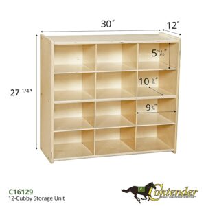 Contender - C16129 Birch 12 Cubby Storage Unit, Kids Toy and Books Organizer for Kindergarten, Homeschool, Daycare, Nursery, Preschool [Greengaurd Gold Certified]