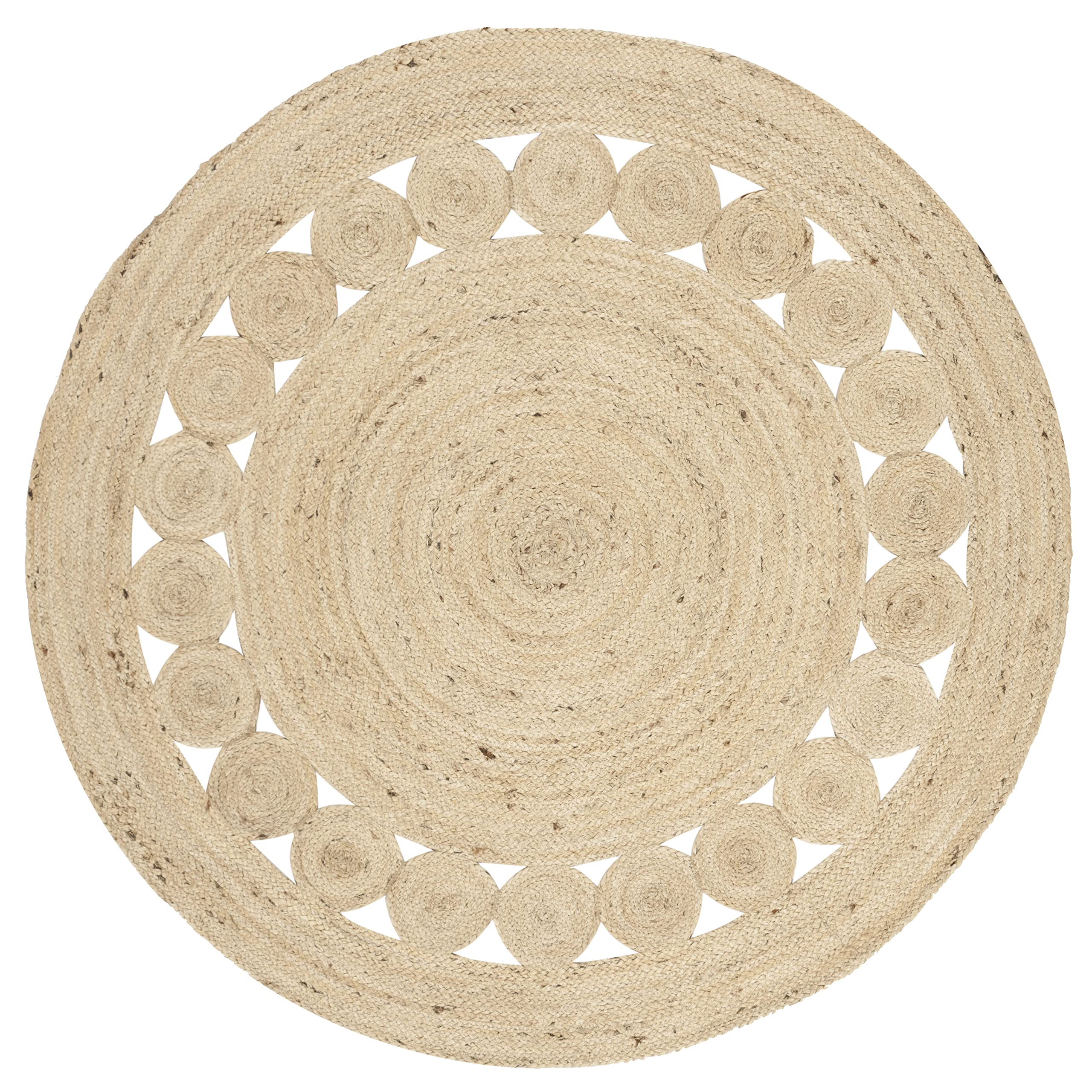 SAFAVIEH Natural Fiber Collection Area Rug - 8' Round, Ivory, Handmade Boho Charm Farmhouse Jute, Ideal for High Traffic Areas in Living Room, Bedroom (NF364B)