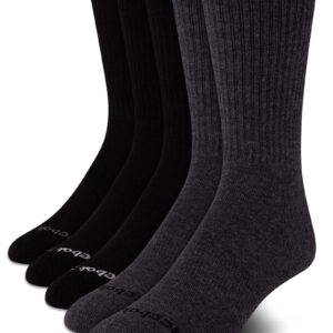 Reebok Men's Cushioned Comfort Athletic Performance High Crew Socks (5 Pack), Size 6-12.5, Lead Grey