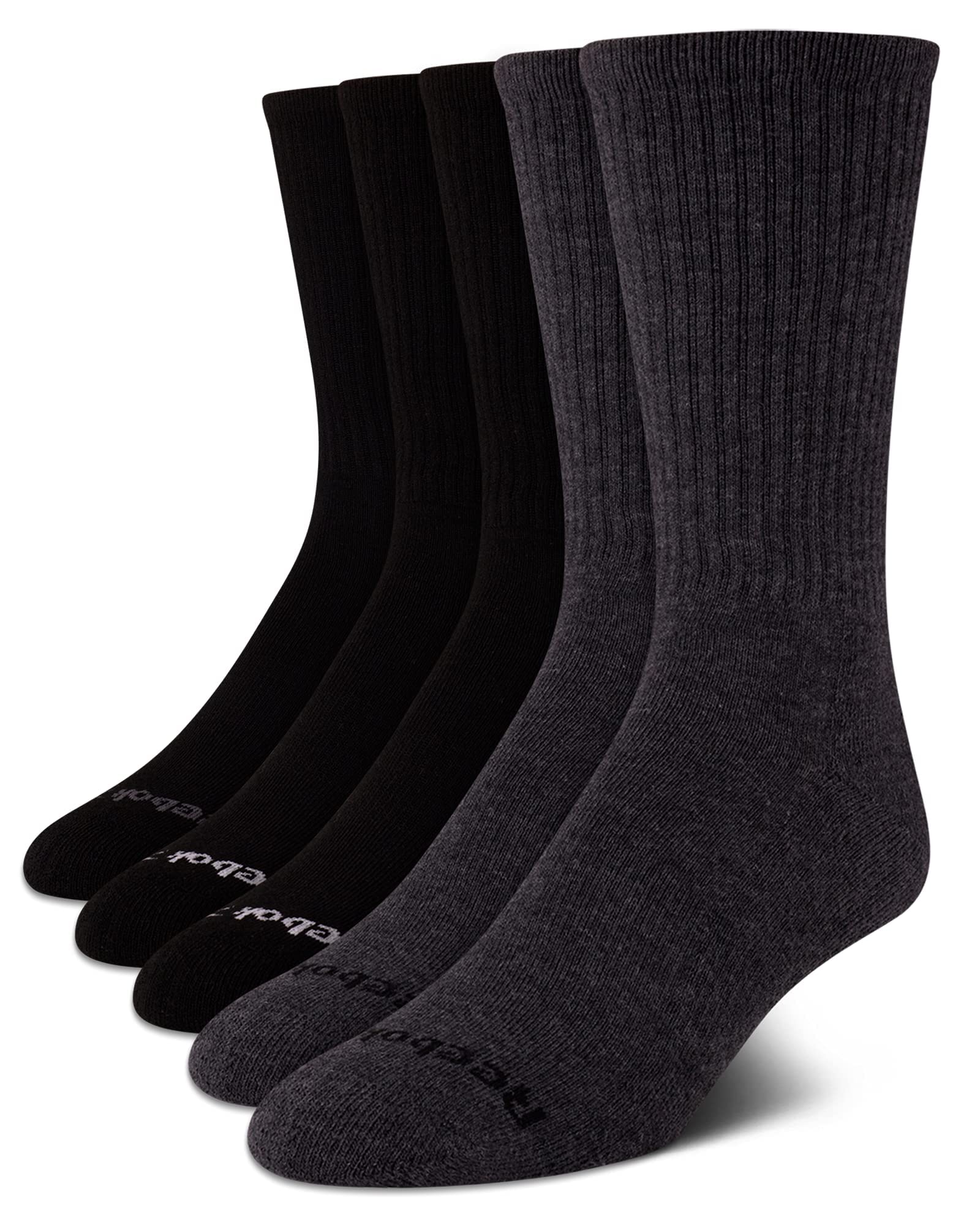 Reebok Men's Cushioned Comfort Athletic Performance High Crew Socks (5 Pack), Size 6-12.5, Lead Grey