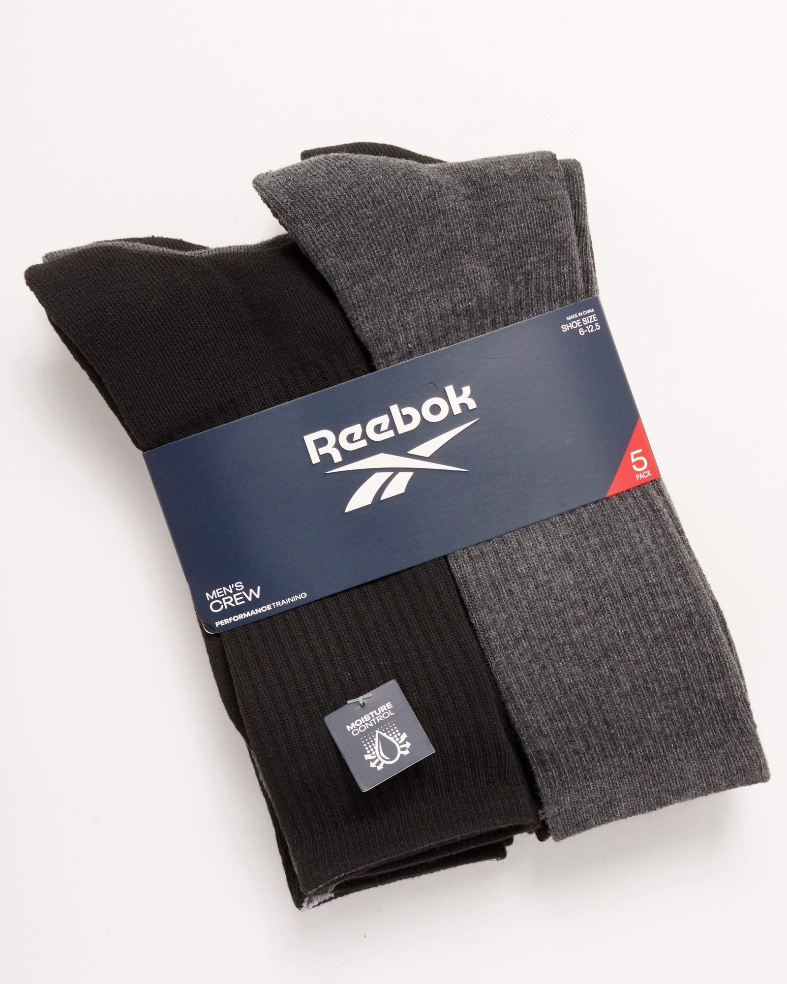 Reebok Men's Cushioned Comfort Athletic Performance High Crew Socks (5 Pack), Size 6-12.5, Lead Grey