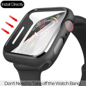 pzoz Compatible for Apple Watch Series SE2 /6/5 /4 /SE 40mm Case with Screen Protector Accessories Slim Guard Thin Bumper Full Coverage Matte Hard Cover Defense Edge for iWatch Women Men GPS (Black)