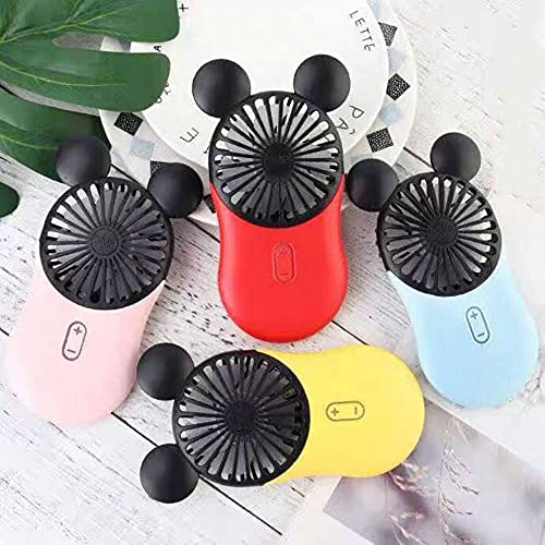 Kbinter Cute Personal Mini Fan, Handheld & Portable USB Rechargeable Fan with Beautiful LED Light, 3 Adjustable Speeds, Portable Holder, for Indoor Or Outdoor Activities, Cute Mouse (Blue)