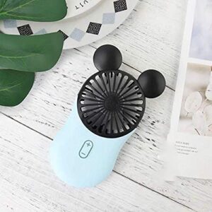 Kbinter Cute Personal Mini Fan, Handheld & Portable USB Rechargeable Fan with Beautiful LED Light, 3 Adjustable Speeds, Portable Holder, for Indoor Or Outdoor Activities, Cute Mouse (Blue)