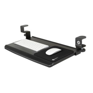 ergoactive keyboard tray under desk with included mouse pad and easy clamp on installation, fits small keyboard and mouse - small (20" x 11.8”)