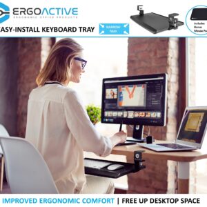 ErgoActive Keyboard Tray Under Desk with Included Mouse Pad and Easy Clamp On Installation, Fits Small Keyboard and Mouse - Small (20" x 11.8”)