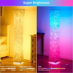 chiphy Floor Lamp, 64" Tall Dimmable and RGB Color Changing LED Smart Bulbs White Fabric Shade, with Remote Control, Standing Lamp for Living Room, Bedroom Play Room