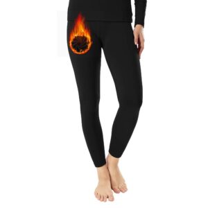 mancyfit thermal pants for women fleece lined leggings underwear soft bottoms (black, small)