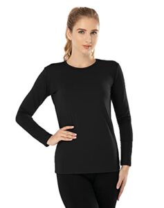 mancyfit womens thermal tops fleece lined shirt long sleeve base layer black medium