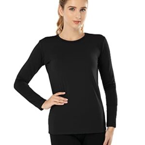 MANCYFIT Womens Thermal Tops Fleece Lined Shirt Long Sleeve Base Layer Black Medium