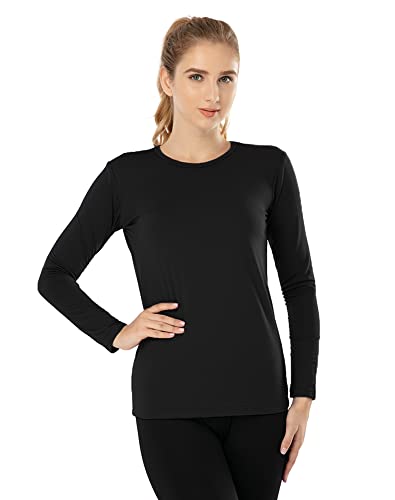 MANCYFIT Womens Thermal Tops Fleece Lined Shirt Long Sleeve Base Layer Black Medium