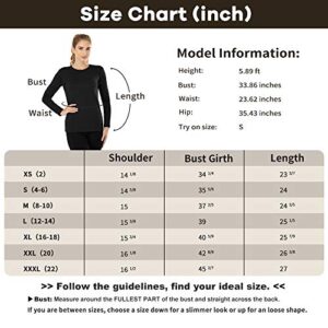 MANCYFIT Womens Thermal Tops Fleece Lined Shirt Long Sleeve Base Layer Black Medium