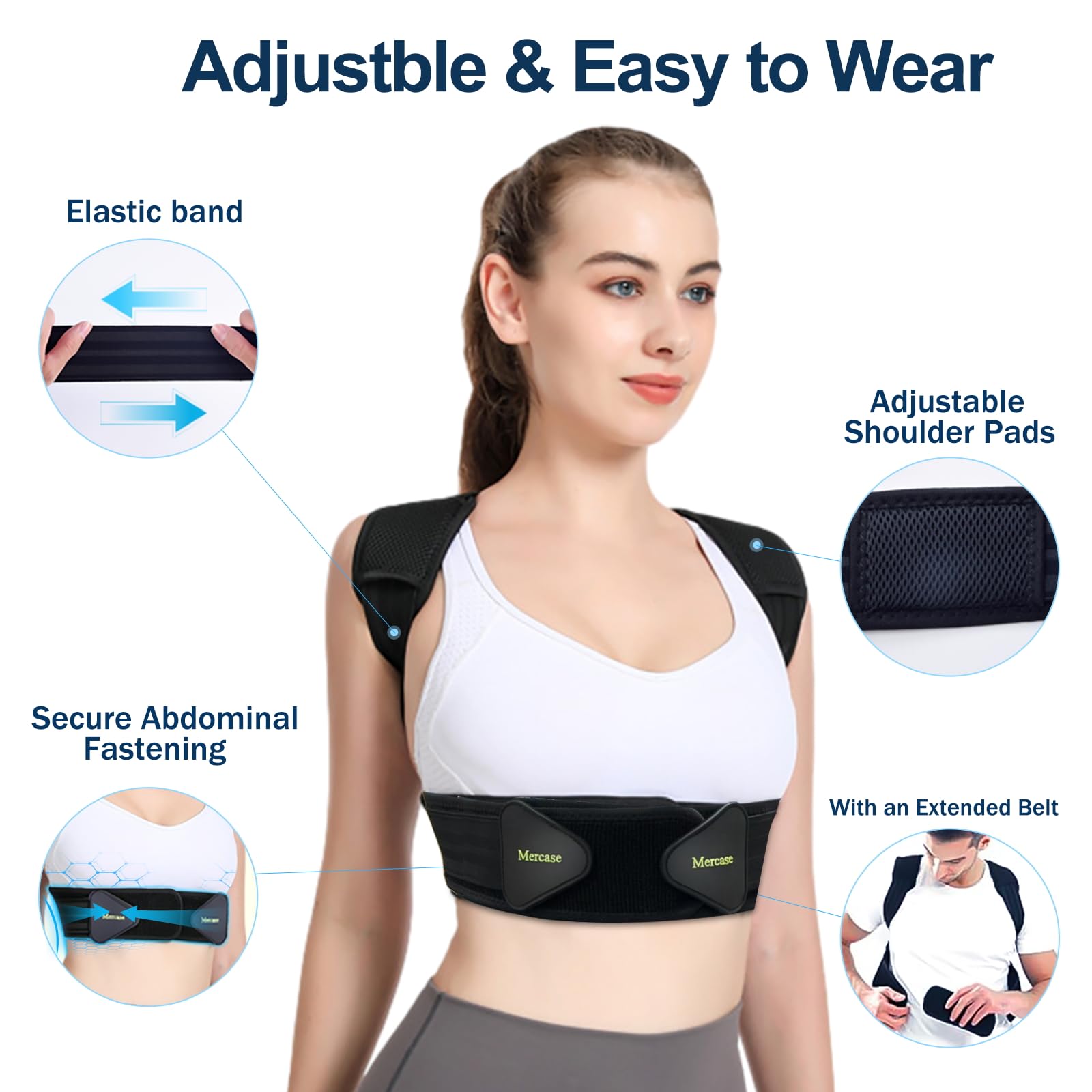 Mercase Posture Corrector for Men and Women, Posture Brace for Back,Shoulders,Hunchback Scoliosis Correction, Adjustable and Comfortable, Large(32-39 inches)