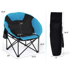 Giantex Folding Camping Chair Moon Saucer Chair Lightweight Sofa Chair Round Beach Chair with Soft Padded Seat, Cup Holder, Back Bag and Metal Frame Chairs for Hiking, Camping, Fishing or Picnic