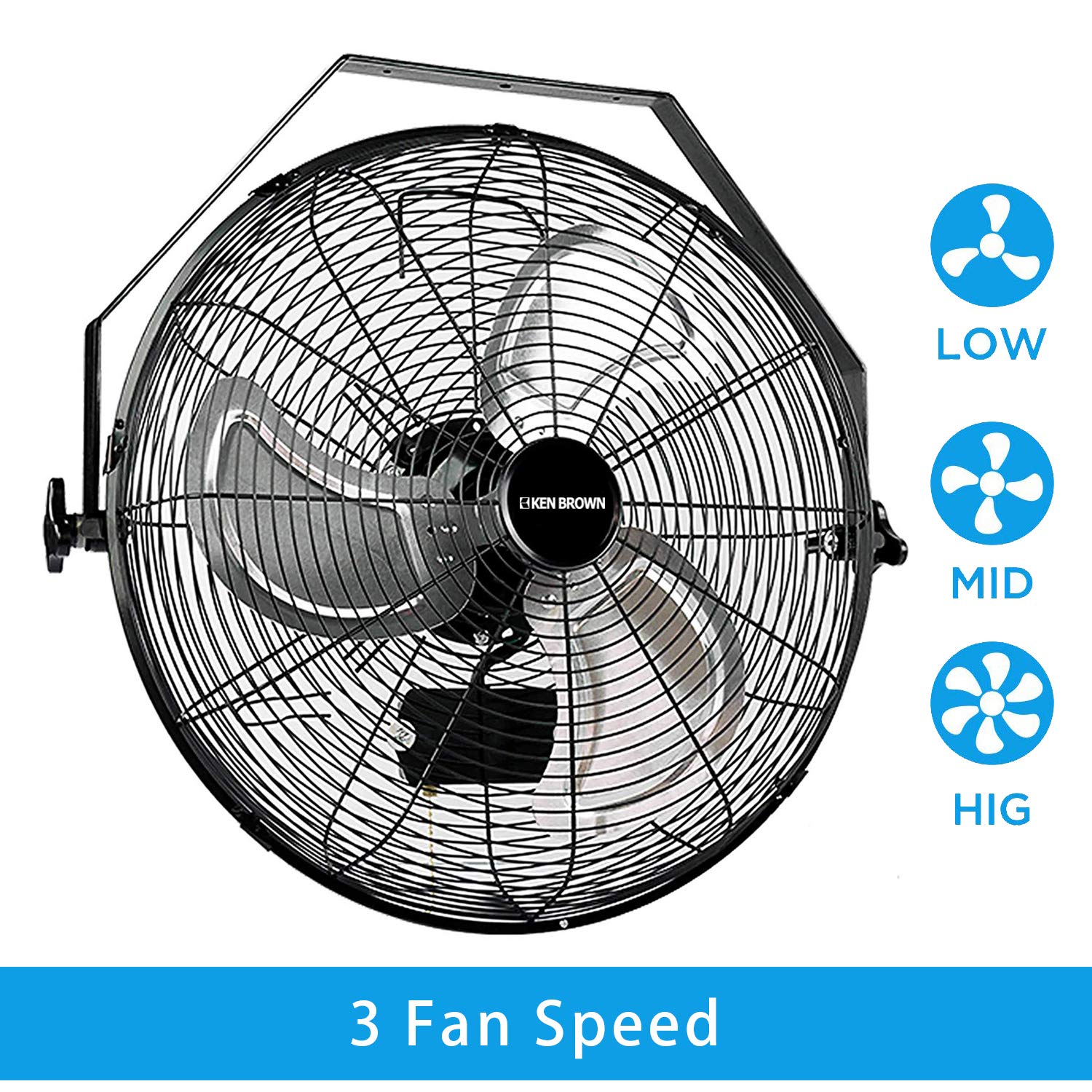 KEN BROWN 18 Inch Wall Mount Fan Outdoor, 4300CFM Metal Wall Fan, 3-Speeds High Velocity Wall Mounted Fan for Patios, Greenhouse, Garage, Gazebo, Barn, Shop, Industrial