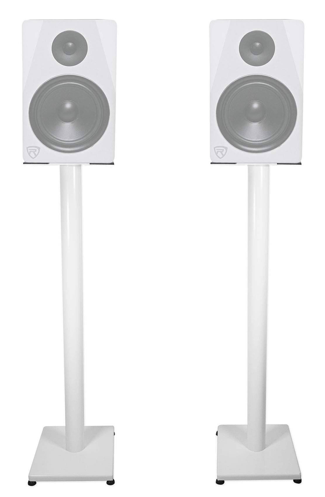 Rockville Pair 37" Steel Bookshelf Speaker/Studio Monitor Stands-White (RS37W V2)