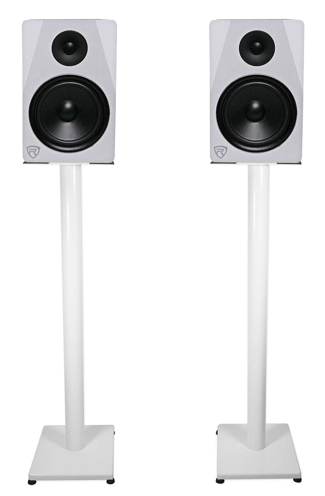 Rockville Pair 37" Steel Bookshelf Speaker/Studio Monitor Stands-White (RS37W V2)