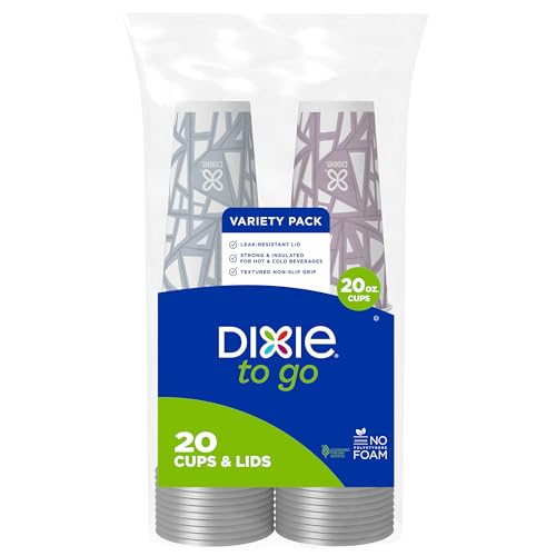 Dixie To Go Extra Large Paper Coffee Cups with Lids, 20 Oz, 20 Count, Disposable Cups For On-The-Go Hot Beverages