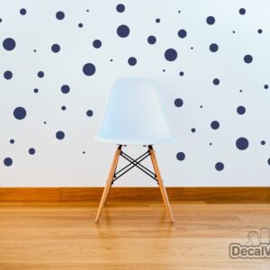 Set of 100 (Navy Blue) Vinyl Wall Decals - Assorted Polka Dots Stickers - Removable Adhesive Safe on Smooth or Textured Walls - Round Circles - for Nursery, Kids Room, Bathroom Decor