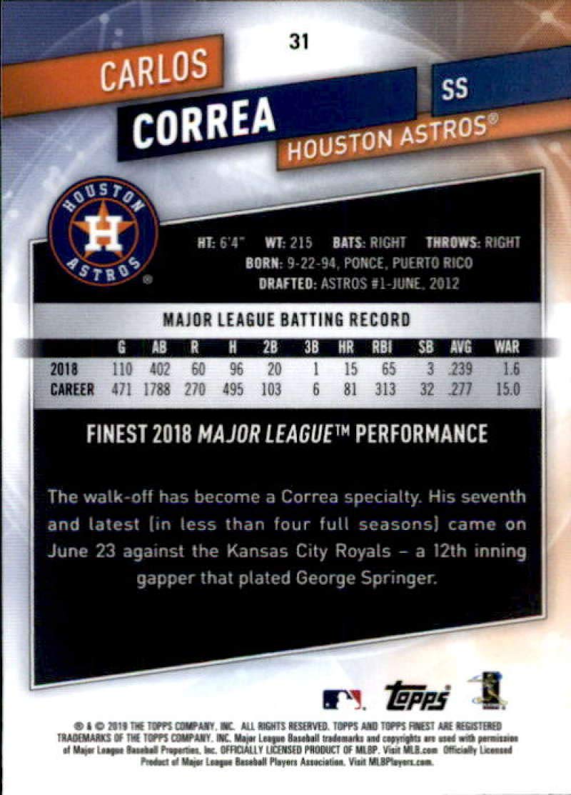 2019 Finest #31 Carlos Correa Houston Astros Baseball Card