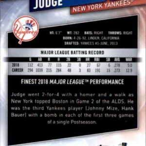 2019 Finest #51 Aaron Judge New York Yankees Baseball Card