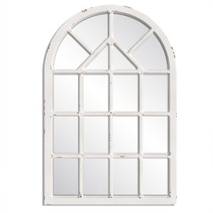 barnyard designs 30x47 wood cathedral mirror – arched window farmhouse mirror for living room and entryway wall decor (white)