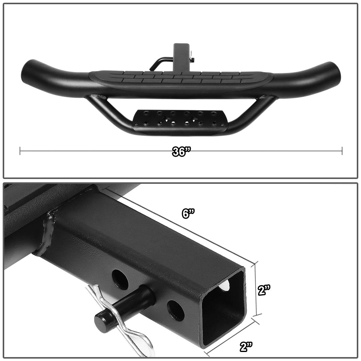 Auto Dynasty Universal 36 Inches Black Powdercoated Steel 2-Stage Tow Hitch Step Bar Board for 2 Inches Receiver Pickup Truck SUV Trailer