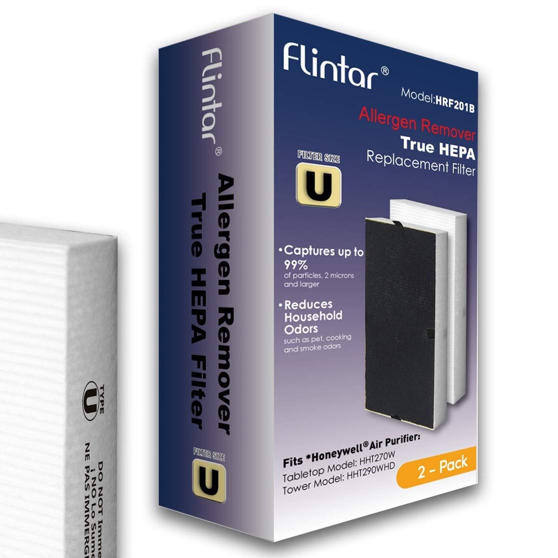 Flintar 2-Pack Replacement Filter U, Compatible with Honeywell HEPAClean U Filter HRF201B and Febreze FRF102B, Fits HW HHT270, HHT290 and Febreze FHT170, FHT180, FHT190, Upgraded H13 True HEPA filter