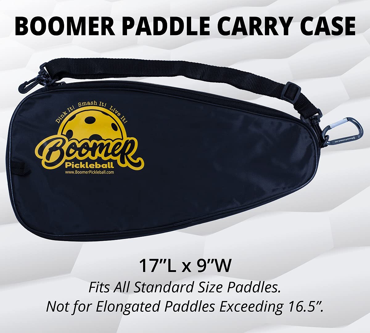 Boomer Pickleball Paddle Carry Case - Keep your paddle clean, dry and protected - Convenient carrying strap and D-clip for attaching to fences and hooks.