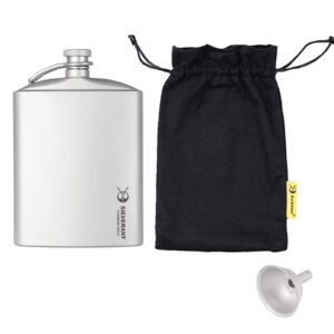 SILVERANT Titanium Hip Flask 220ml/7.74 fl oz, Ultralight Portable Leakproof Pocket Flask Flagon With Screw Cap Clip, Drawstring Cloth Case & Pouring Funnel