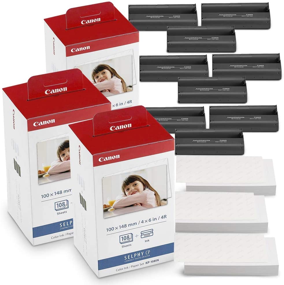 Canon KP-108IN Color Ink and Paper Set Includes Total of 432 Sheets and 12 Ink Cartridges and Fibertique Cleaning Cloth