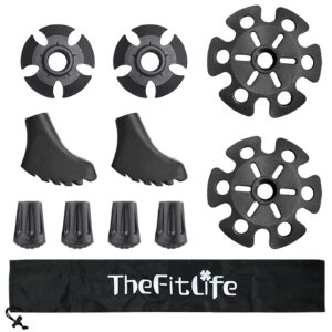 thefitlife trekking poles accessories set - rubber replacement pole tip protectors fit most standard hiking, walking poles with 11mm hold diameter (black set.2)