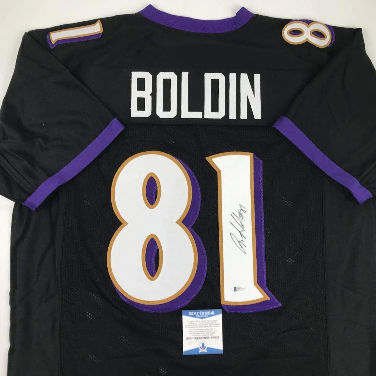 Autographed/Signed Anquan Boldin Baltimore Black Football Jersey Beckett BAS COA