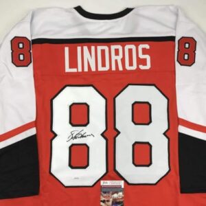 Autographed/Signed Eric Lindros Philadelphia Orange Hockey Jersey JSA COA